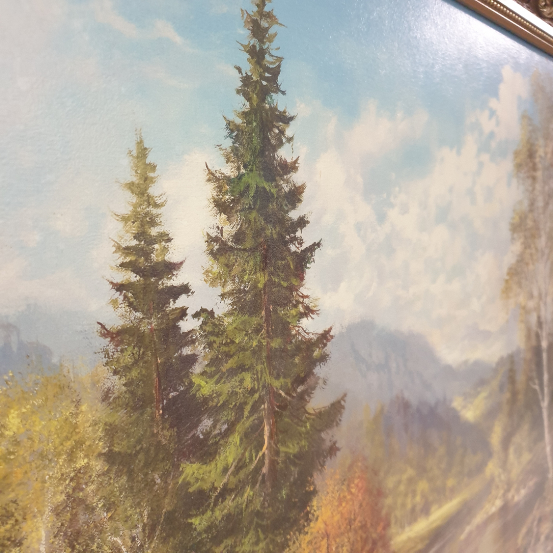 Картина "Осенняя река", размер полотна 100 х 59 см. Репринт на фанере.. Картинка 6